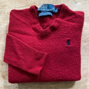 Polo Ralph Lauren Boy’s Slim Fit Sz M Red Merino Wool V Neck Sweater‎